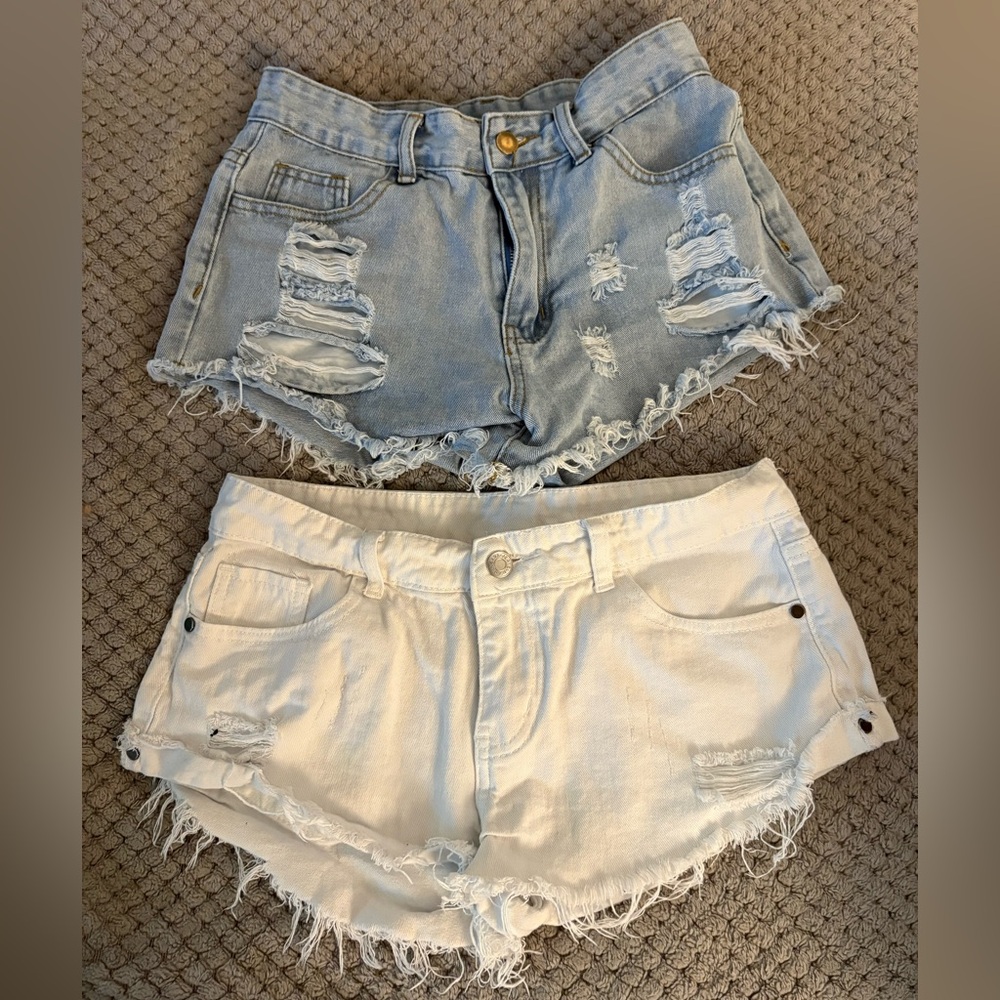 SHEIN Blue and White Distressed Jean Shorts bundle
